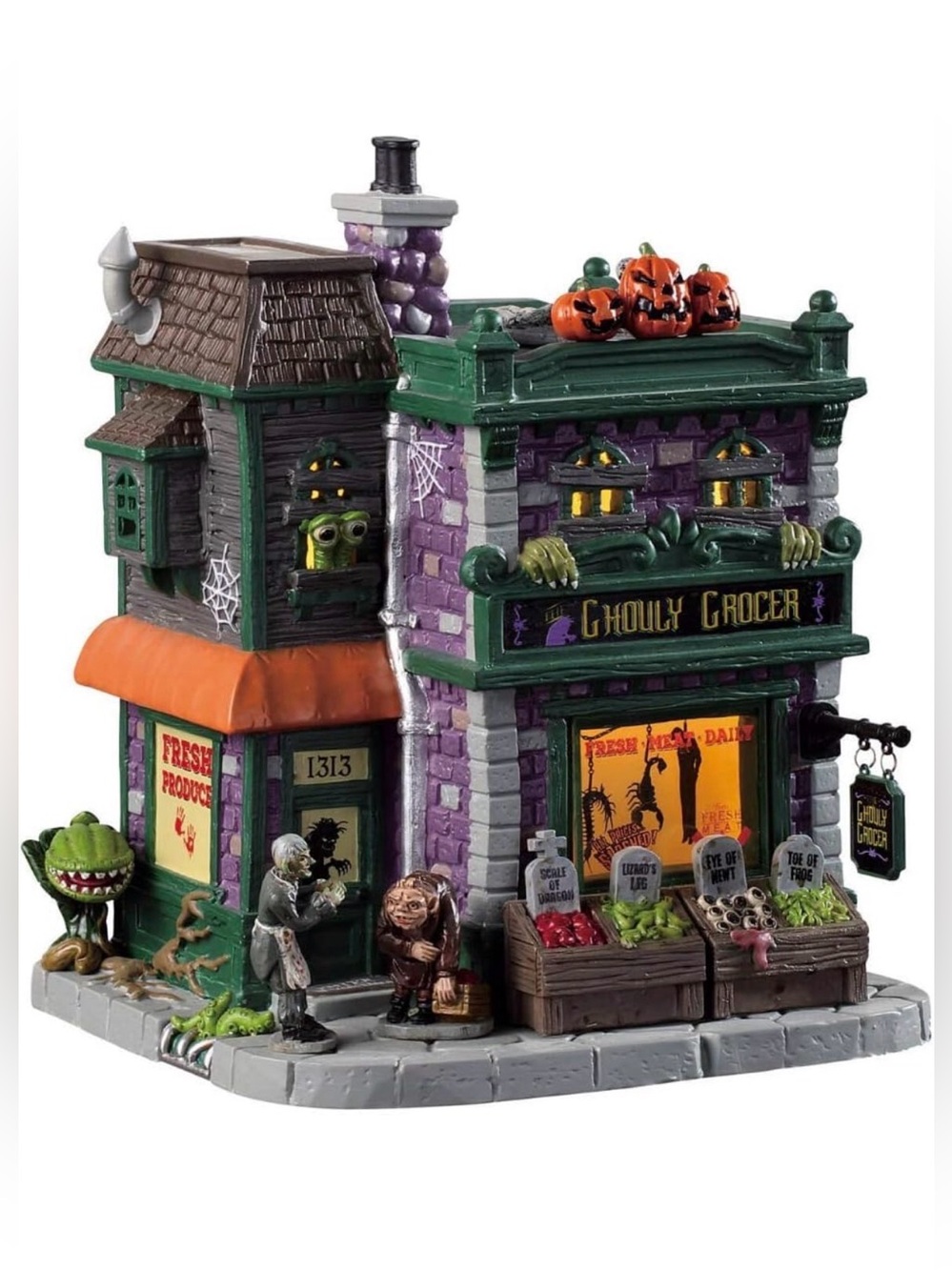 Lemax Spooky Town Ghouly Grocer Halloween Decor #95458 Light Up Interior